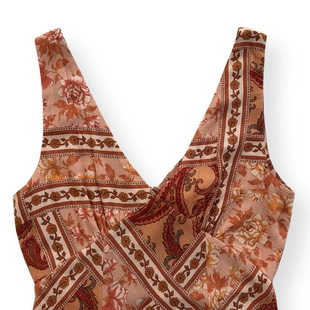 Paper Heart Small Orange Multicolor Floral Paisley Rayon Linen Maxi Dress NWOT - Picture 6 of 14